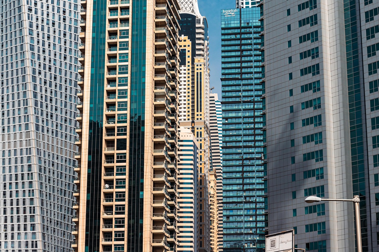Clean modern business towers in Dubai