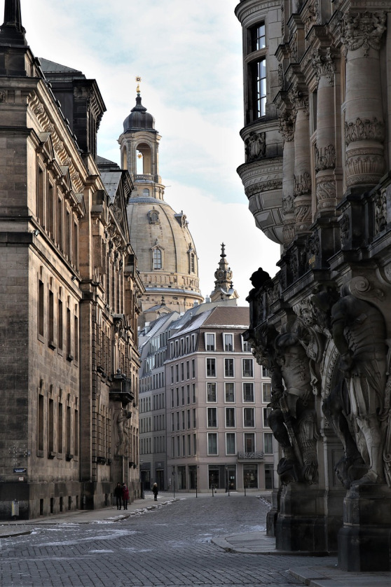 Portrait view of Dresden historic old town in Germany
